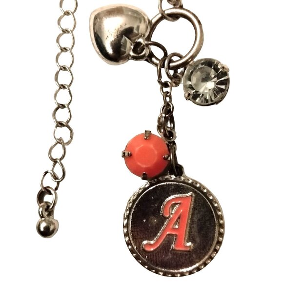 Initial Pendant Necklace A Peach Charms Silver Heart Valentine Monogram Jewelry - Picture 1 of 5